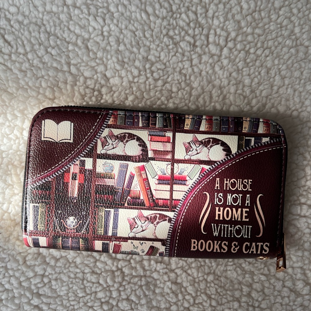 The Note Bags Books & Cats Themed Wallet Organizer - Maroon